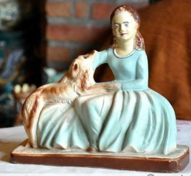statue en platre vintage  jeune fille au chien, Enlèvement ou Envoi