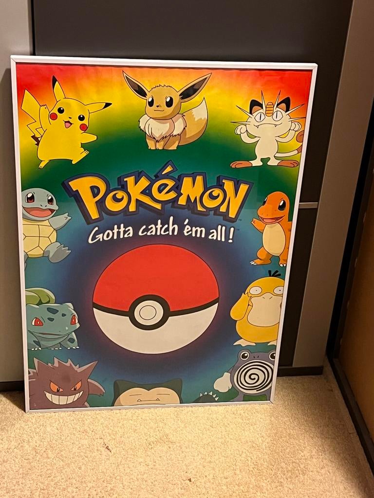 Pokemon poster in grote kader, Enlèvement, Comme neuf, Rectangulaire vertical, Cinéma et TV