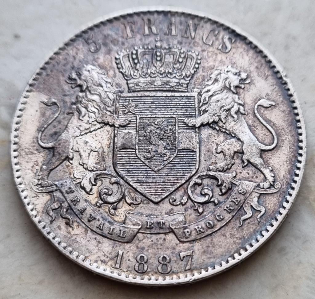 5 Francs 1887 Belgisch Congo / Leopold II, Enlèvement ou Envoi, Monnaie en vrac, Argent, Argent