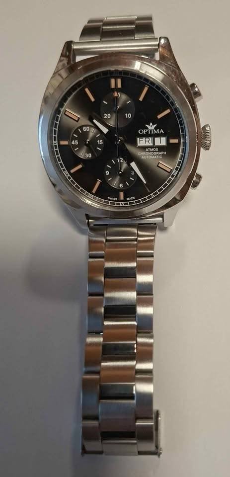 Optima atmos Zwitsers herenhorloge automatische chronograaf, Handtassen en Accessoires, Horloges | Heren, Staal, Staal, Polshorloge