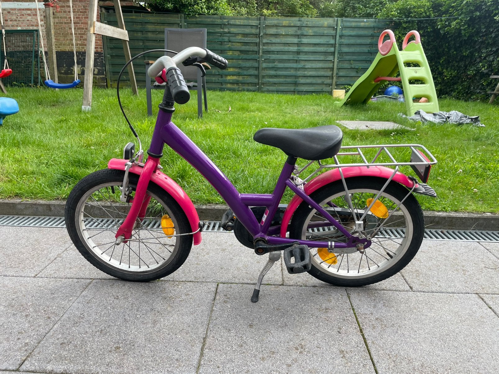 Kinderfiets paars-roze 16”, Fietsen en Brommers, Ophalen, Gebruikt, 16 tot 20 inch
