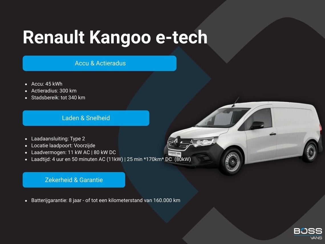 Renault Kangoo E-Tech 45kWh 122PK L1 300km WLTP Climate Cont, 45 kWh, Achat, 300 km, Entreprise