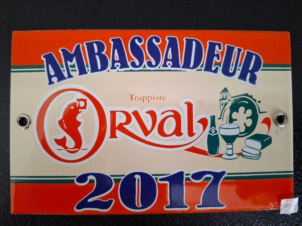 Plaque émaillée ambassadeur orval 2017, Collections, Marques de bière, Enlèvement, Comme neuf, Panneau, Plaque ou Plaquette publicitaire