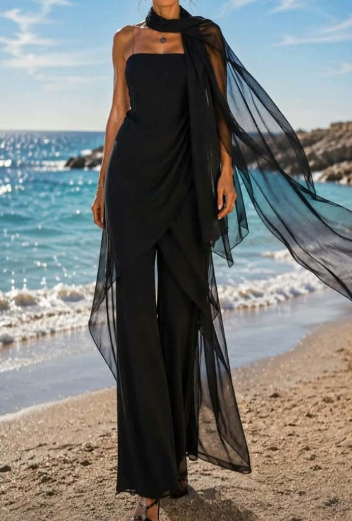 Combinaison asymétrique noire élégante avec écharpe, Vêtements | Femmes, Neuf, Taille 38/40 (M), Enlèvement ou Envoi, Farfetch