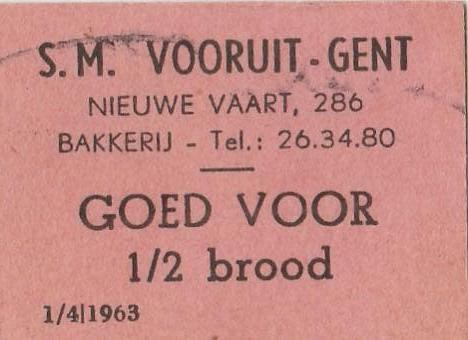 De SM Vooruit Gent "Goed Voor 1/2 Brood" token uit 1963, Postzegels en Munten, Ophalen of Verzenden