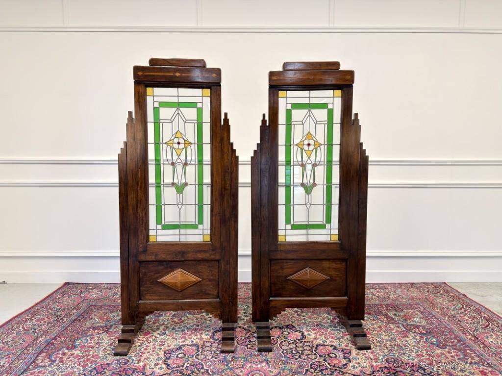 Engels Koloniaal Glas in Lood Kamerscherm Room Divider, Antiek en Kunst, Ophalen