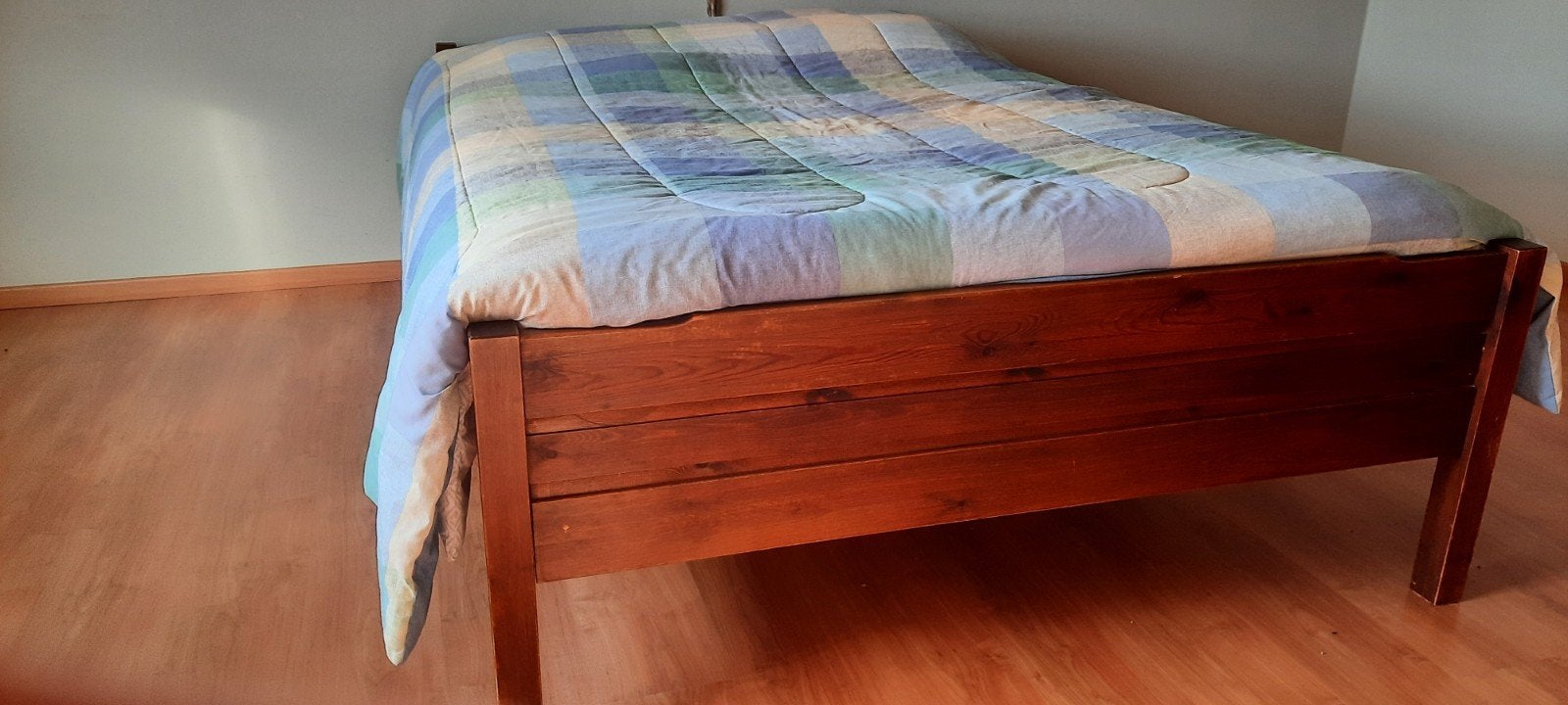 tweepersoonsbed grenen gebiend, Huis en Inrichting, Ophalen, Gebruikt, Bruin, 210 cm