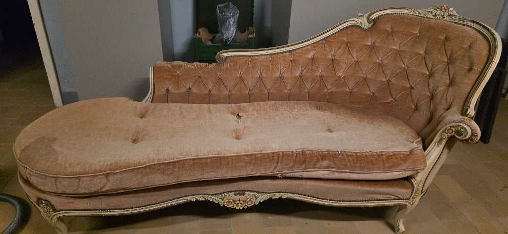 antieke chaise longue, Ophalen, Hout