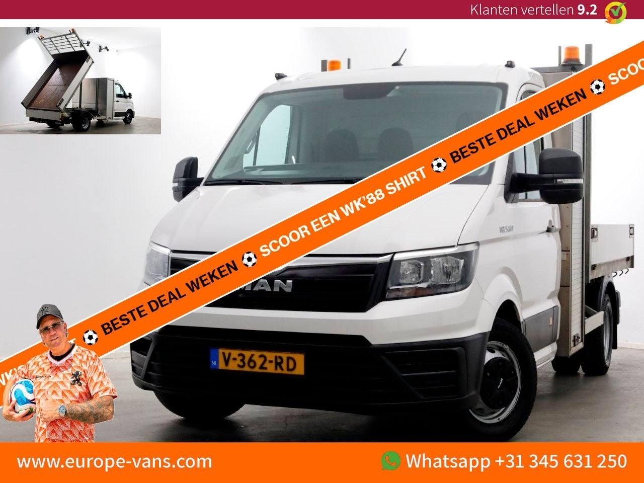 MAN TGE 5.180 2.0 177pk E6 L2H1 Kipper Dubbel Lucht Trekhaak, Wit, Bedrijf, Electronic Stability Program (ESP), Onderhoudsboekje