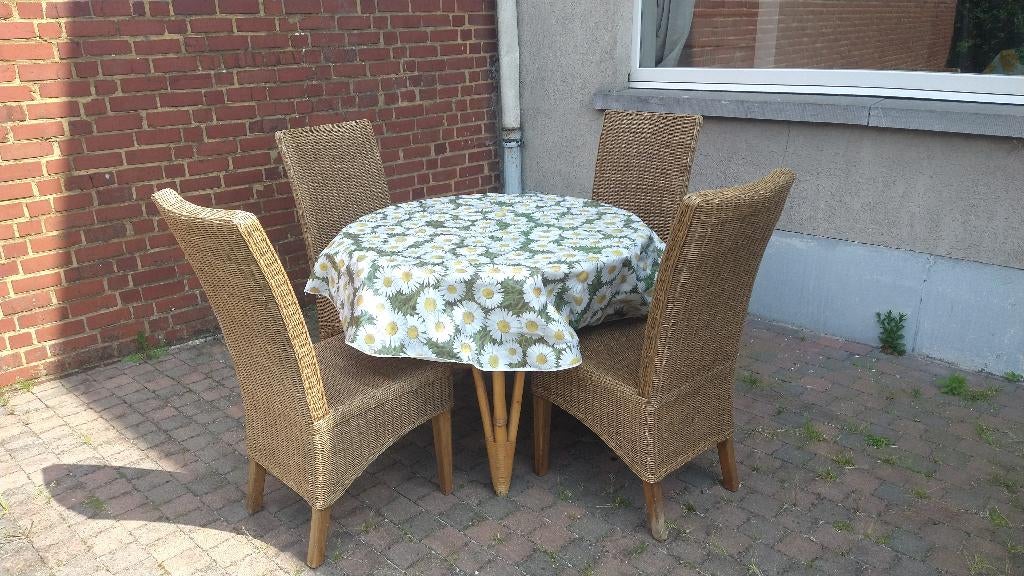 Tuinset. Tafel en 4 stoelen. Terrasmeubelset, Ophalen, Gebruikt, Rotan, Verstelbaar