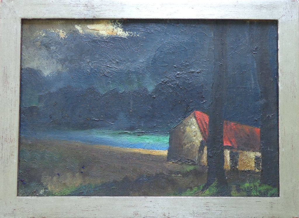 WILLEM PAERELS / HOEVE AAN RIVIER / OLIEVERF / 35x48cm KADER, Peinture à l'huile, Enlèvement ou Envoi, Paysage, Signé