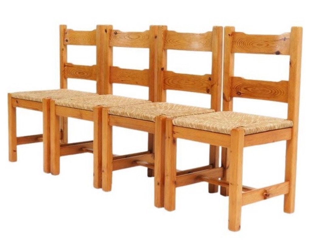 Vintage pine rush chair / grenen stoelen jaren 70, Maison & Meubles, Chaises, Autres couleurs, Enlèvement, Utilisé, Osier ou Rotin
