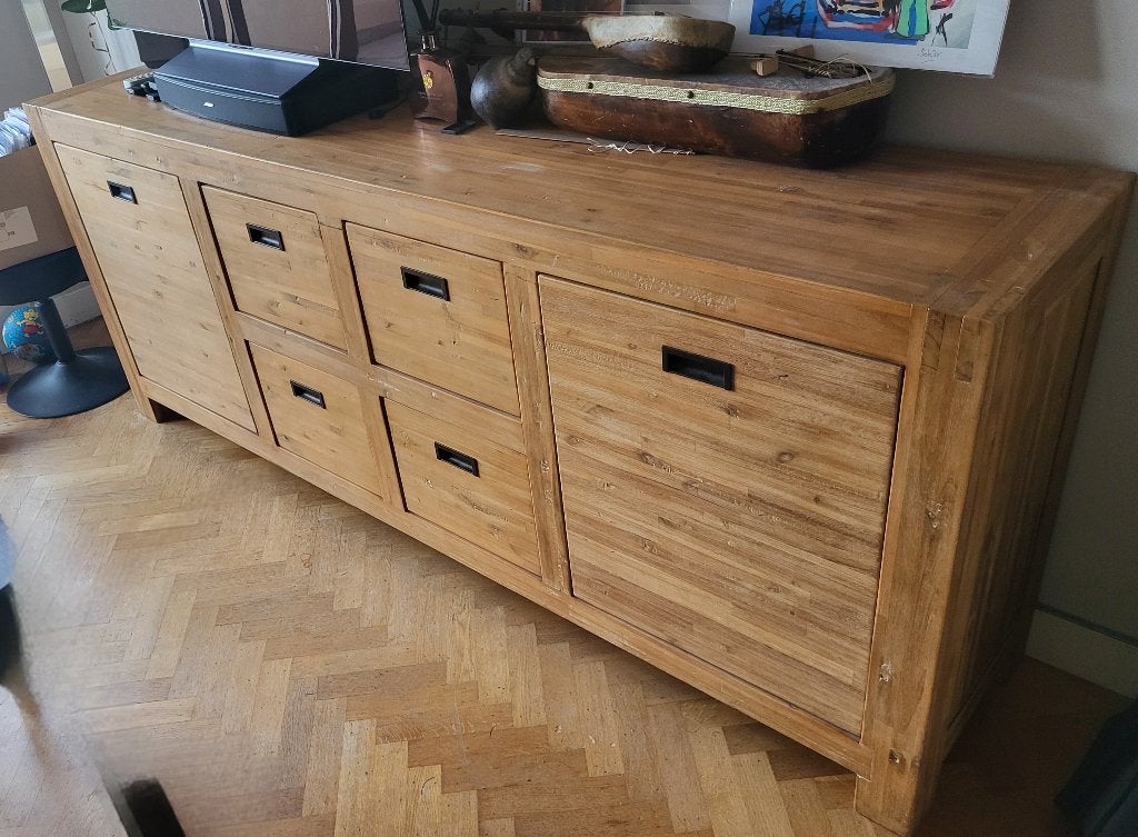 Meuble buffet design bois massif 225*90*47, Teck, Avec tiroir(s), 25 à 50 cm, 200 cm ou plus