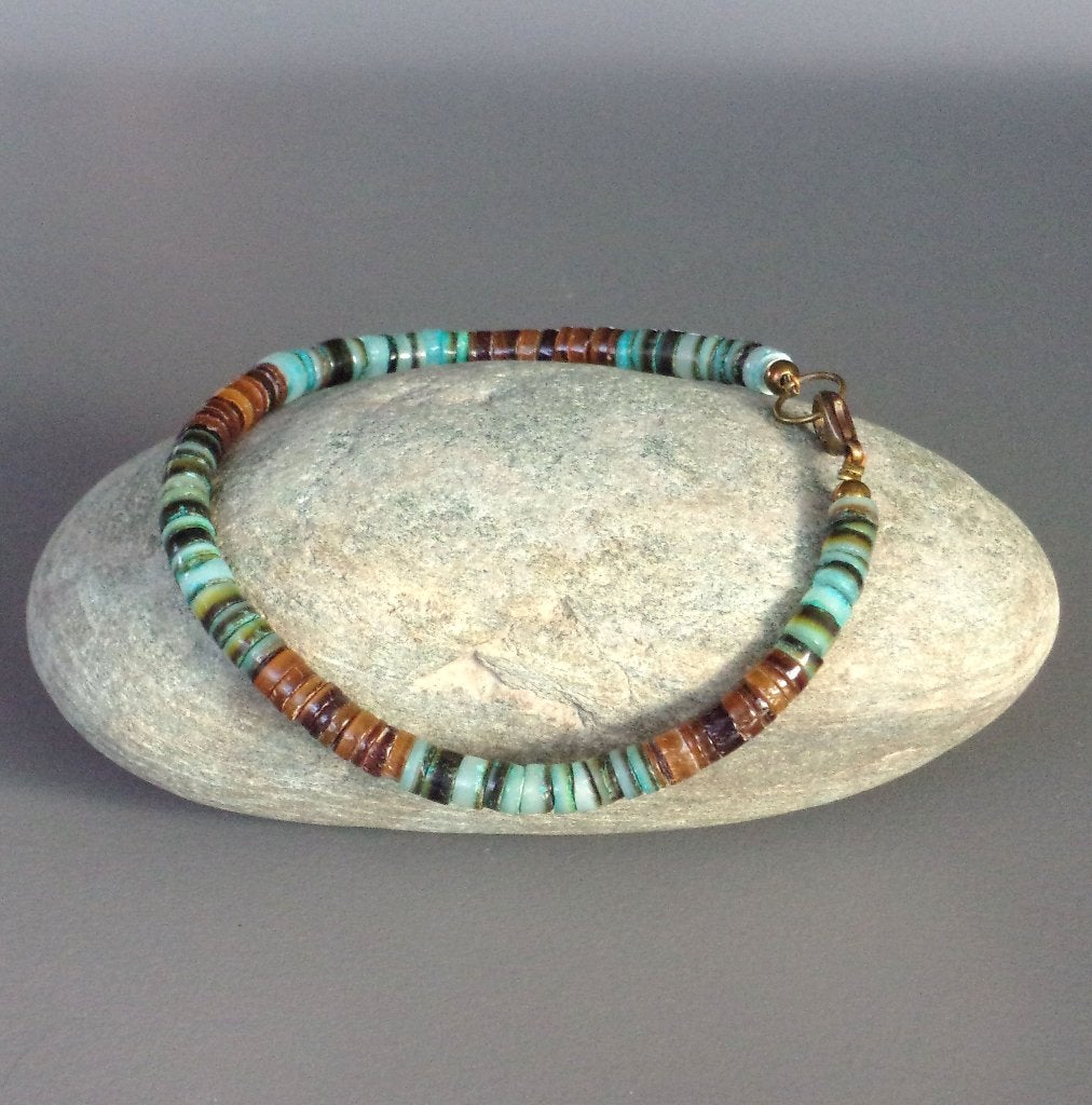 Surferarmband voor man of vrouw in turkoois parelmoer ringen, Handtassen en Accessoires, Armbanden, Overige materialen, Blauw