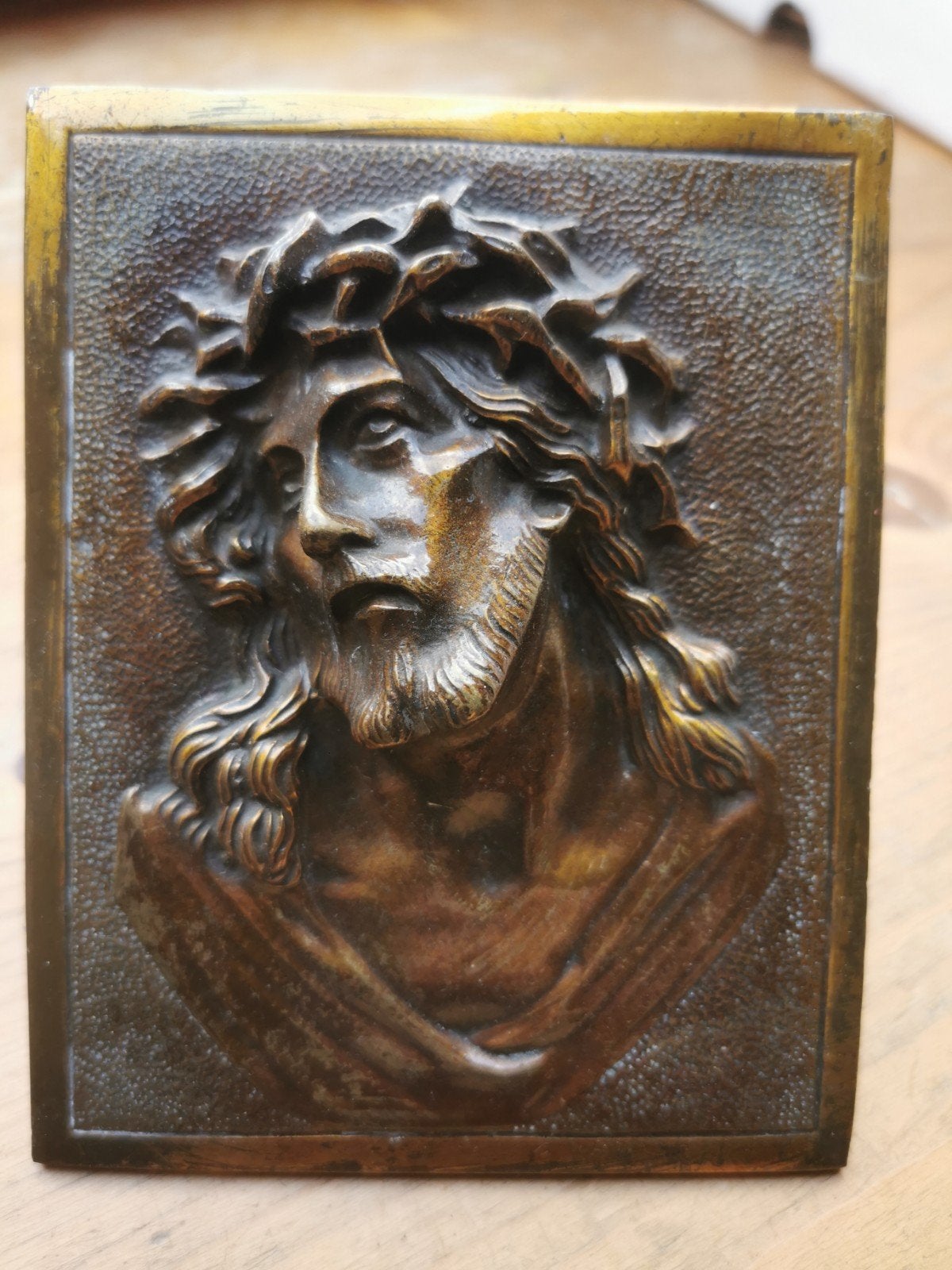 Antiek bronzen Christus kadertje, Ophalen of Verzenden