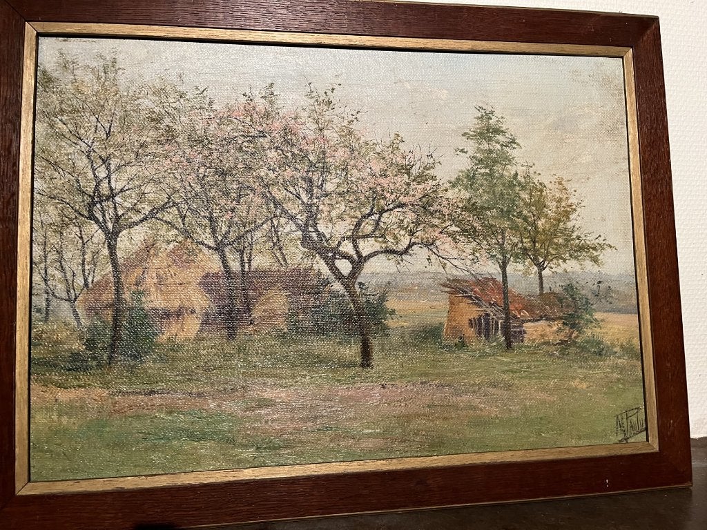 landschap schilderij, Enlèvement, Signé, Paysage
