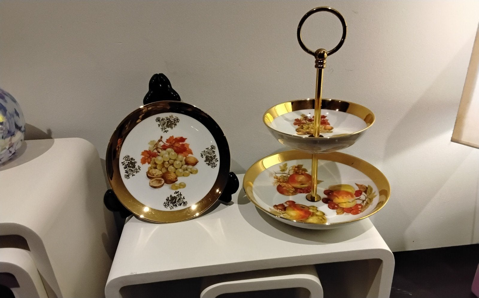 Vintage Etagère & Dessertbord Bavaria Golden Crown E&R, Enlèvement ou Envoi