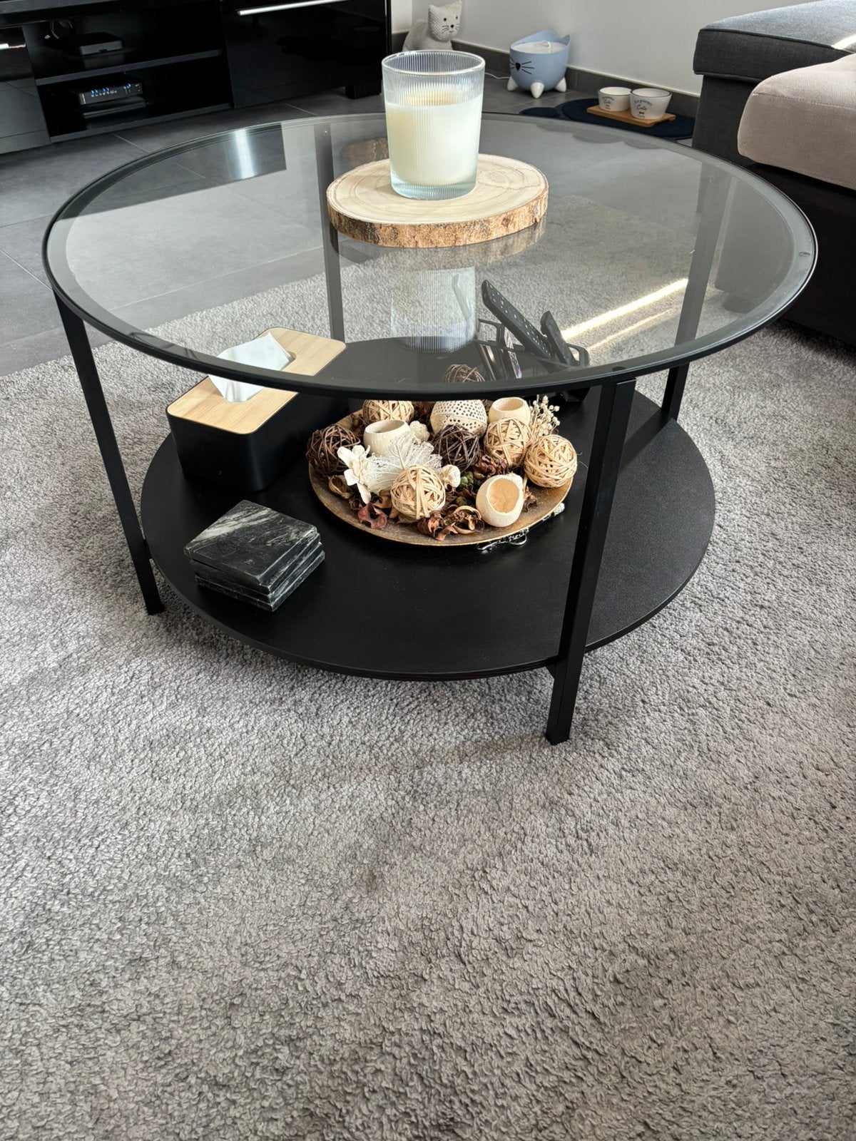 Table basse en verre, Maison & Meubles, Enlèvement, Comme neuf, Rond, Verre