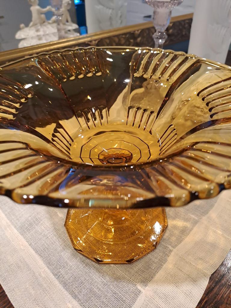 Prachtige antieke amberkleurige schaal, Ophalen of Verzenden