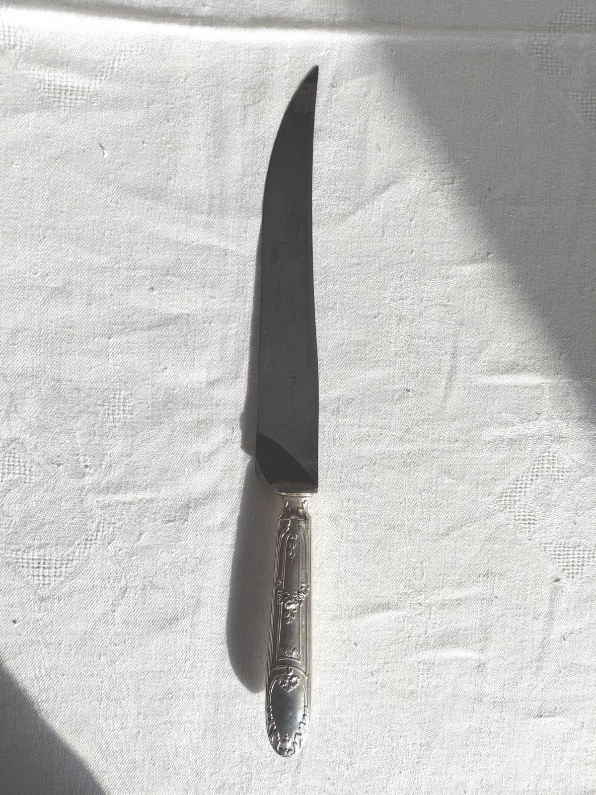 Ancien Couteau à Découper / Gigot – Manche Argent Massif, Enlèvement ou Envoi, Utilisé