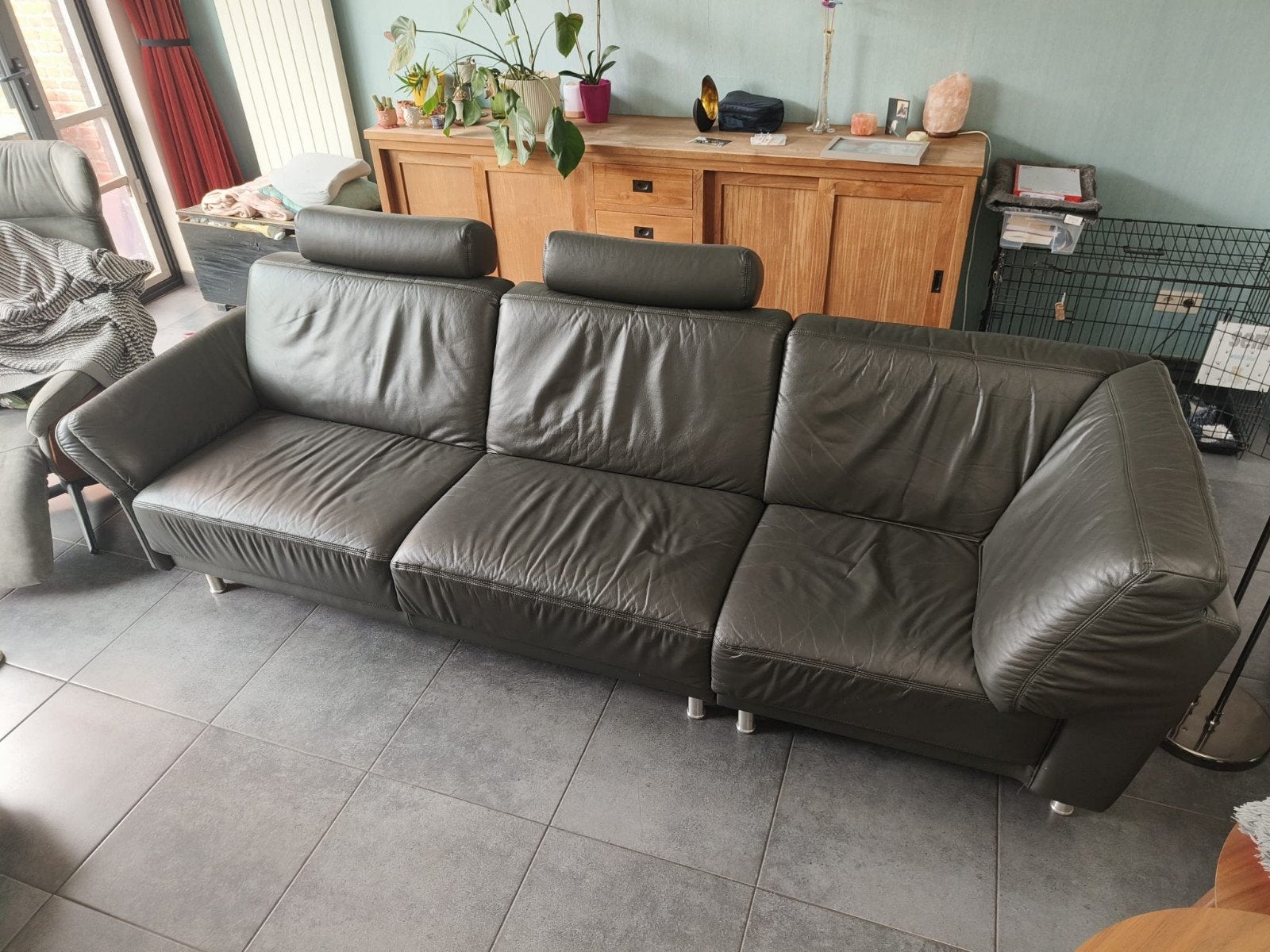 leren zetel, Ophalen, 250 tot 300 cm, Gebruikt, Hoekbank