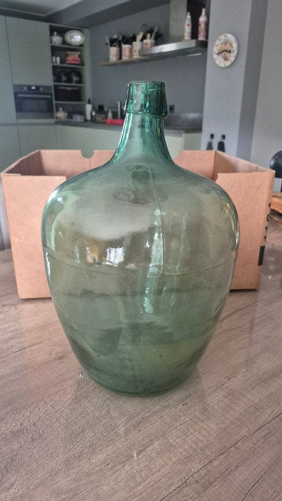 Vintage groen / grijze glazen gistfles (40 cm), Transparant, Ophalen of Verzenden, 40 cm, Glas