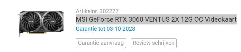 MSI GeForce RTX 3060 VENTUS 2X 12G OC Videokaart, Computers en Software, Videokaarten, Ophalen of Verzenden, Zo goed als nieuw