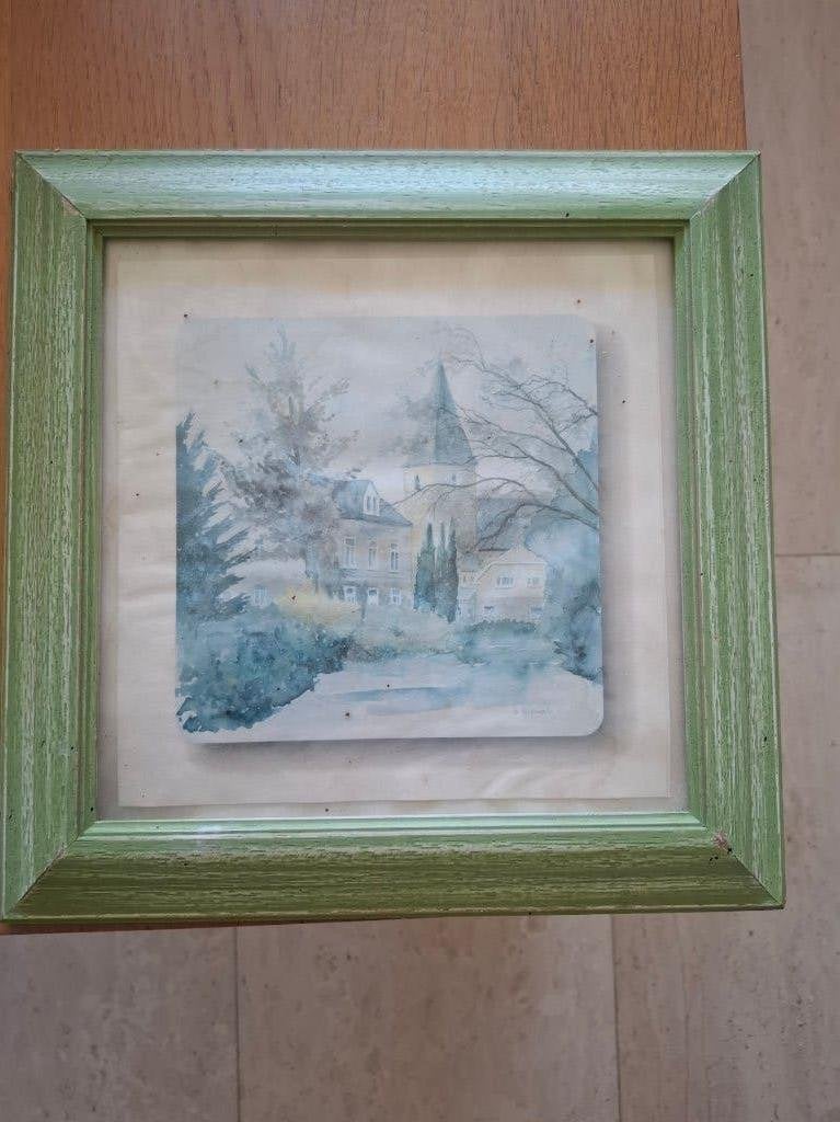 peinture à l'aquarelle 26x26 Geraerts O, Enlèvement ou Envoi, Aquarelle, Paysage, Sous verre