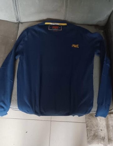 Pull Superdry L bleu col V, Enlèvement ou Envoi, Porté, Taille 52/54 (L), Bleu