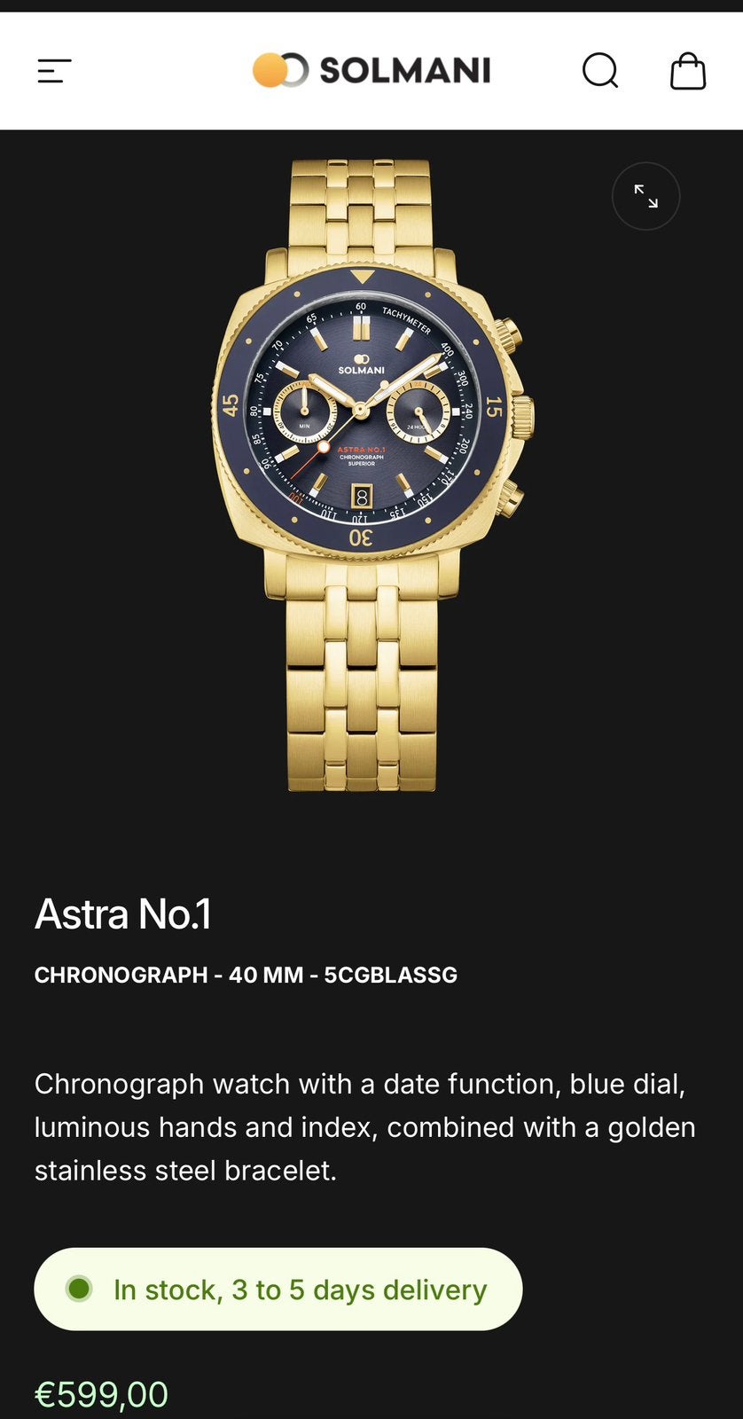 Goud horloge solmani, Bijoux, Sacs & Beauté, Montres | Hommes, Autres marques, Enlèvement ou Envoi, Or, Or