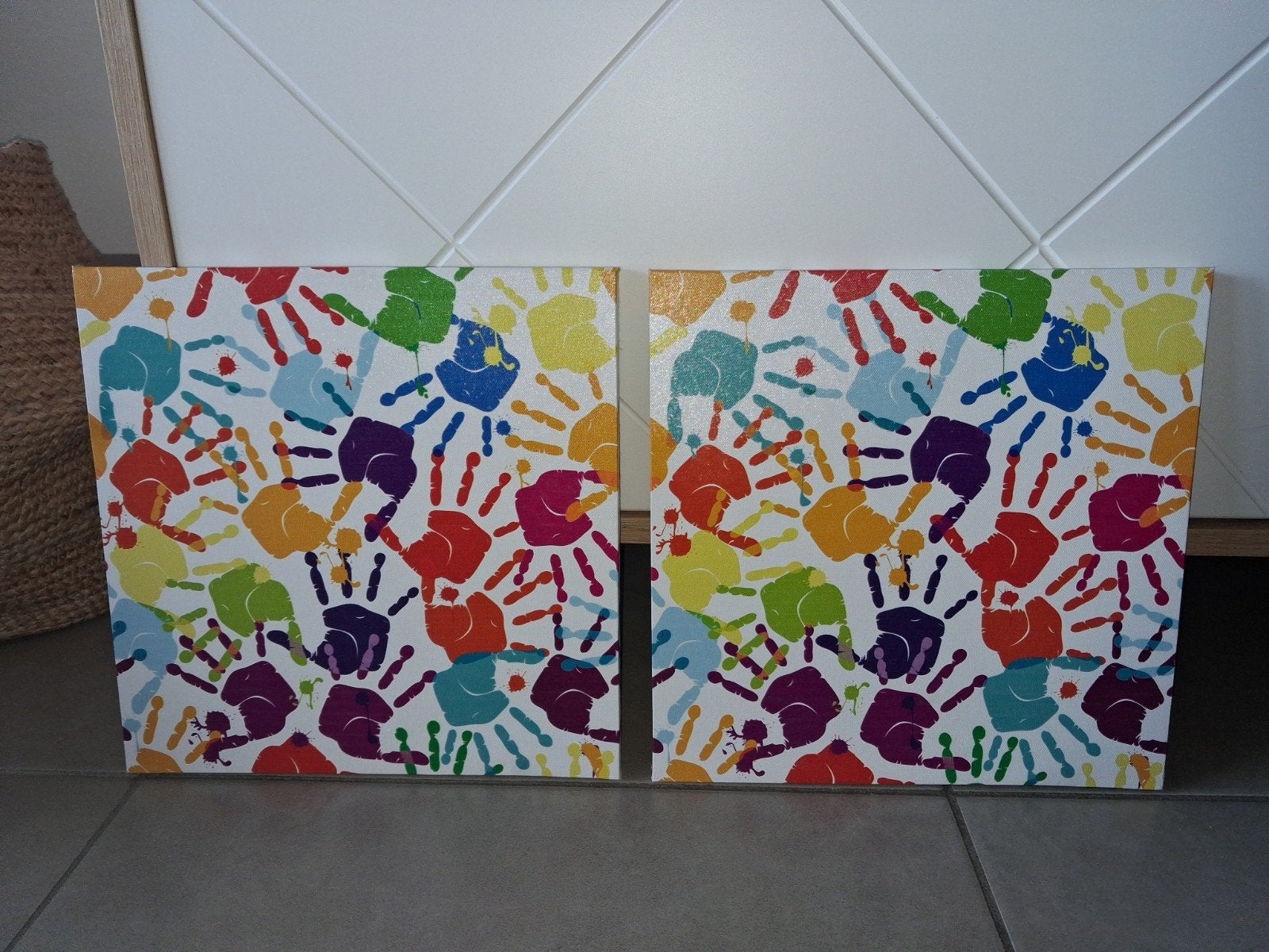 kaders/doeken met print geschilderde handen, Multicolore, Enlèvement ou Envoi, À suspendre, Décoration murale
