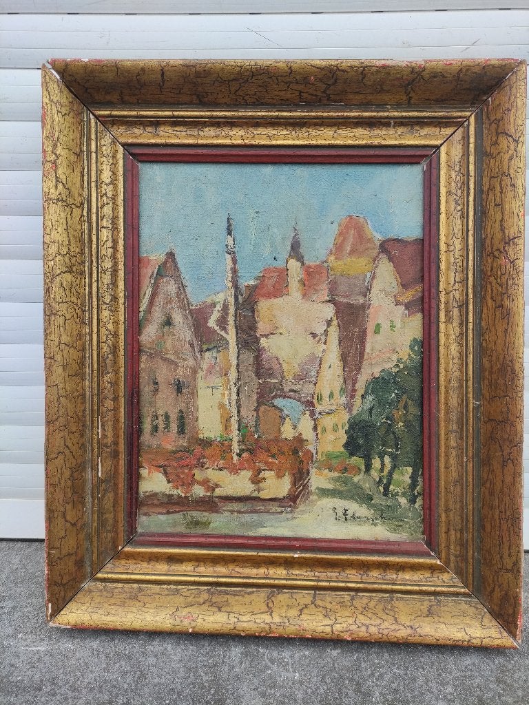 Huile sur toile signe Gustave flasschoen, Antiquités & Art, Art | Peinture | Classique, Enlèvement ou Envoi, Toile