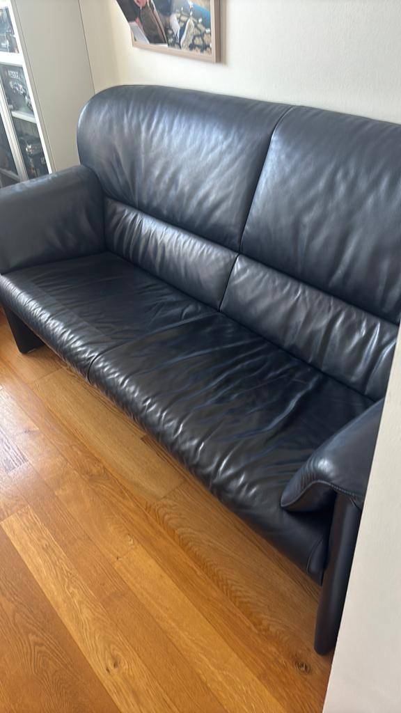 Fauteuil 2 places et 3 places en cuir bleu foncé Jori, Enlèvement, Utilisé, Cuir, 150 à 200 cm