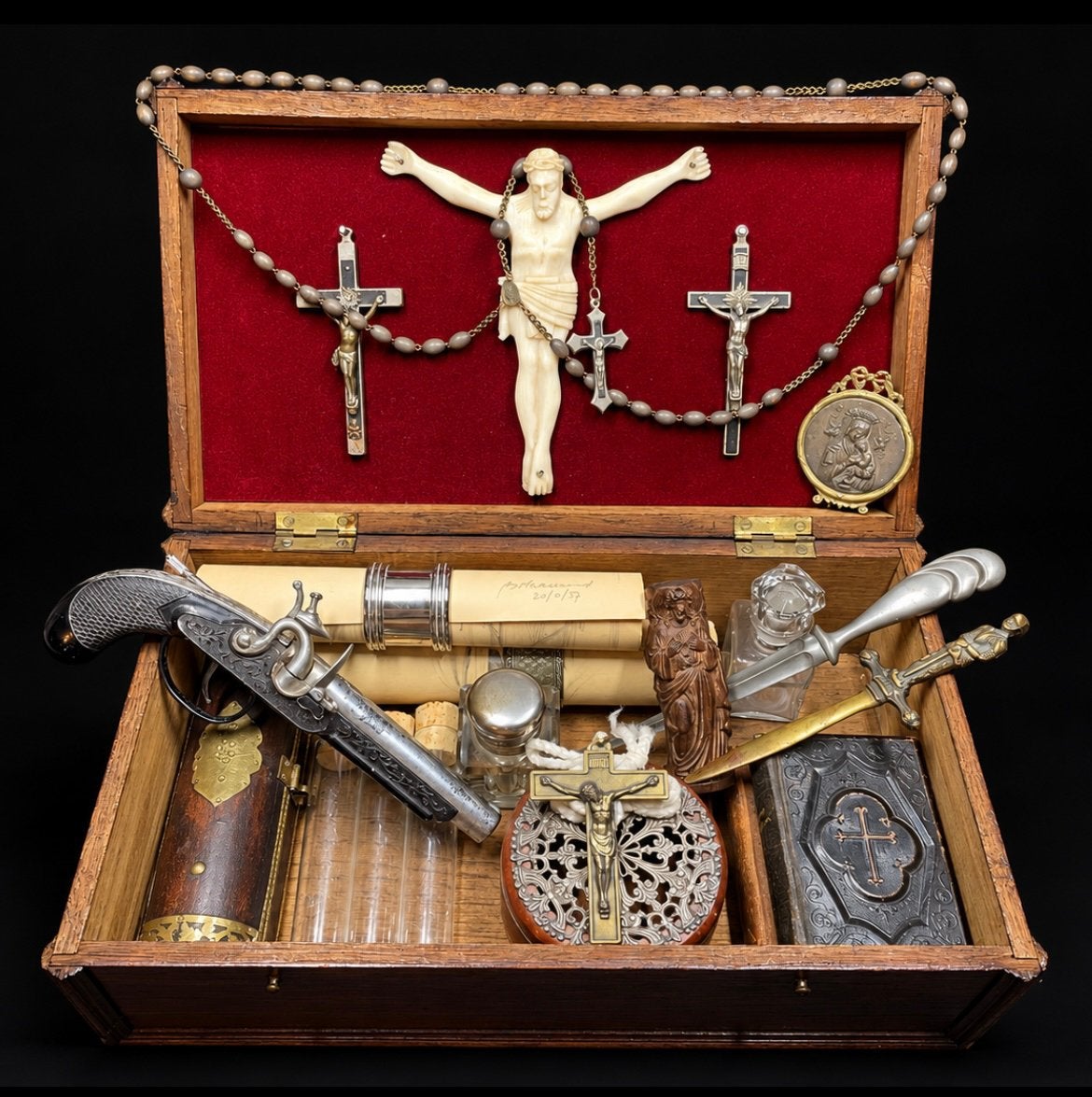 kit chasse aux vampires ?Boîte à curiosités ancienne en bois, Antiquités & Art, Enlèvement ou Envoi
