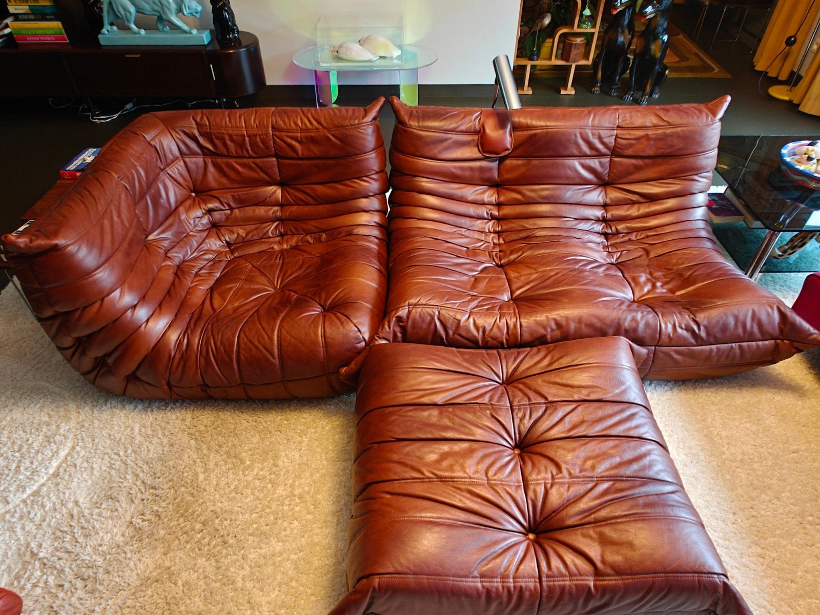 Set Togo original en cuir chocolat, Maison & Meubles, 200 à 250 cm, Vintage, Comme neuf, Enlèvement