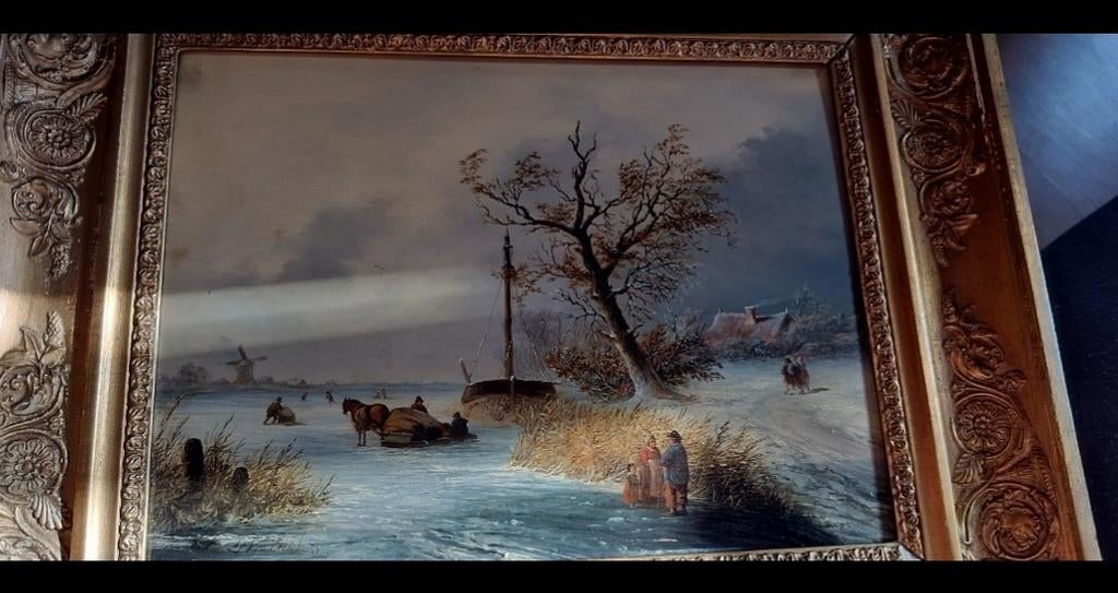 Antiek Hollands winterlandschap – gesigneerd ‘van Eeckhout’, Ophalen