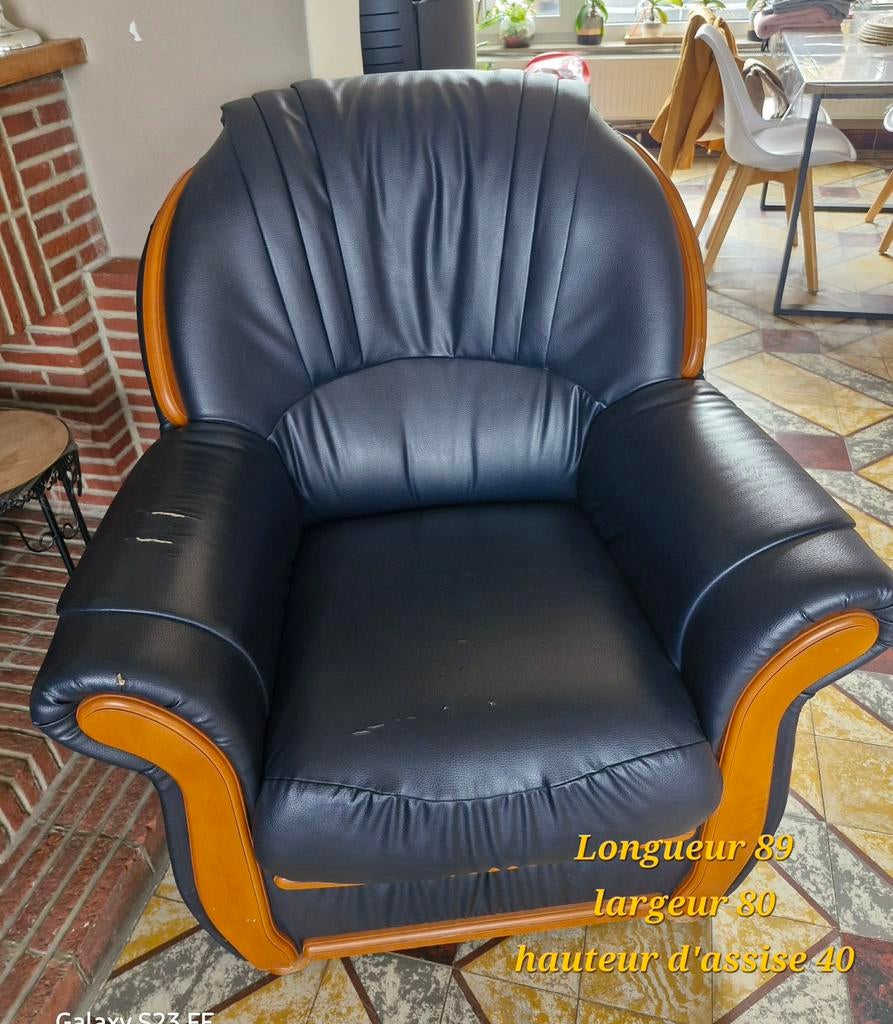 Salon simili-cuir bleu marine convertible – 3+2+1 places, Maison & Meubles, Enlèvement, Utilisé, Bois