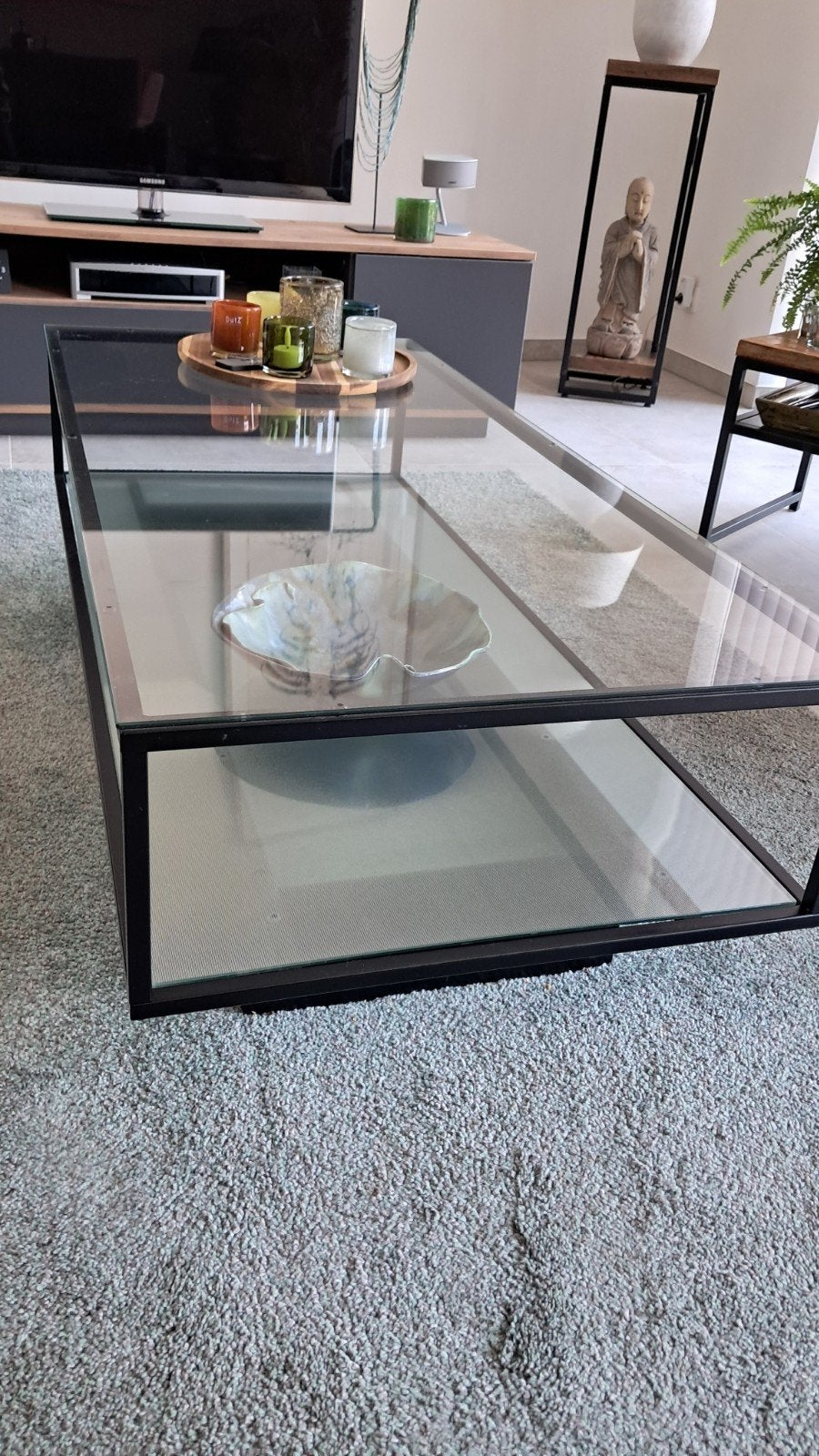 Salontafel glas metalen frame, Huis en Inrichting, Gebruikt, 100 tot 150 cm, Glas, Modern