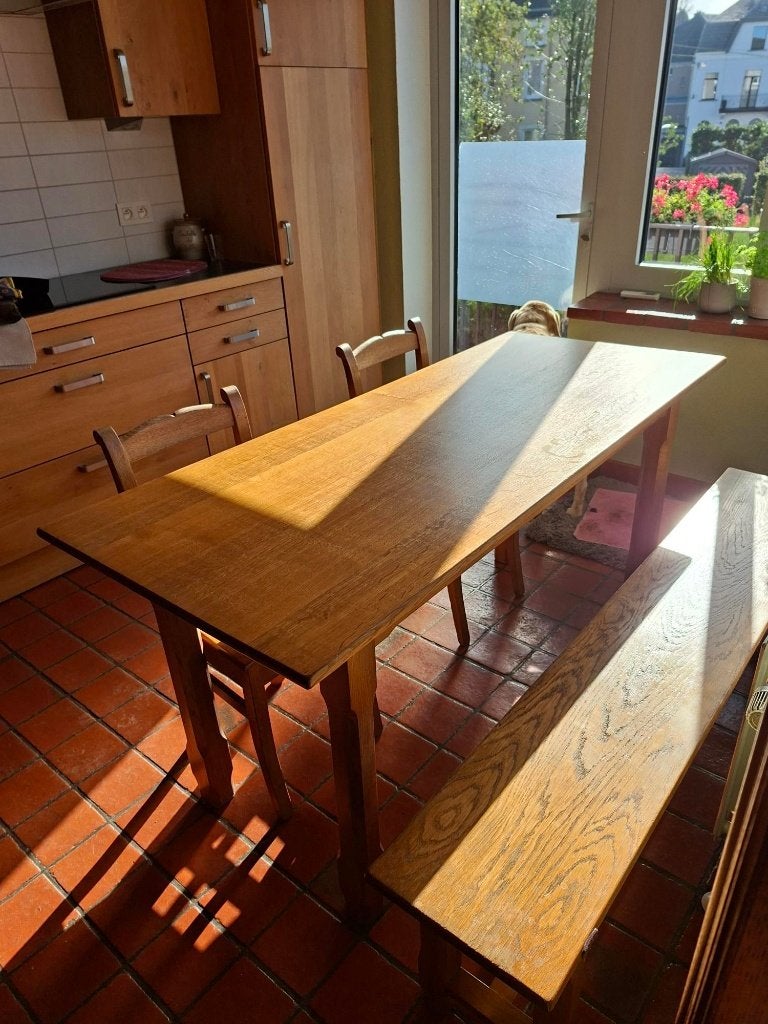 Table cuisine chaises et banc, Enlèvement, Chêne