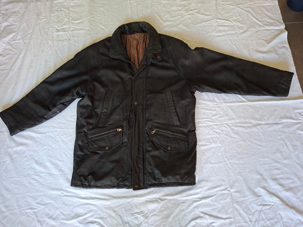 Lederen winter jas, Ophalen, Gedragen, Maat 56/58 (XL), Zwart
