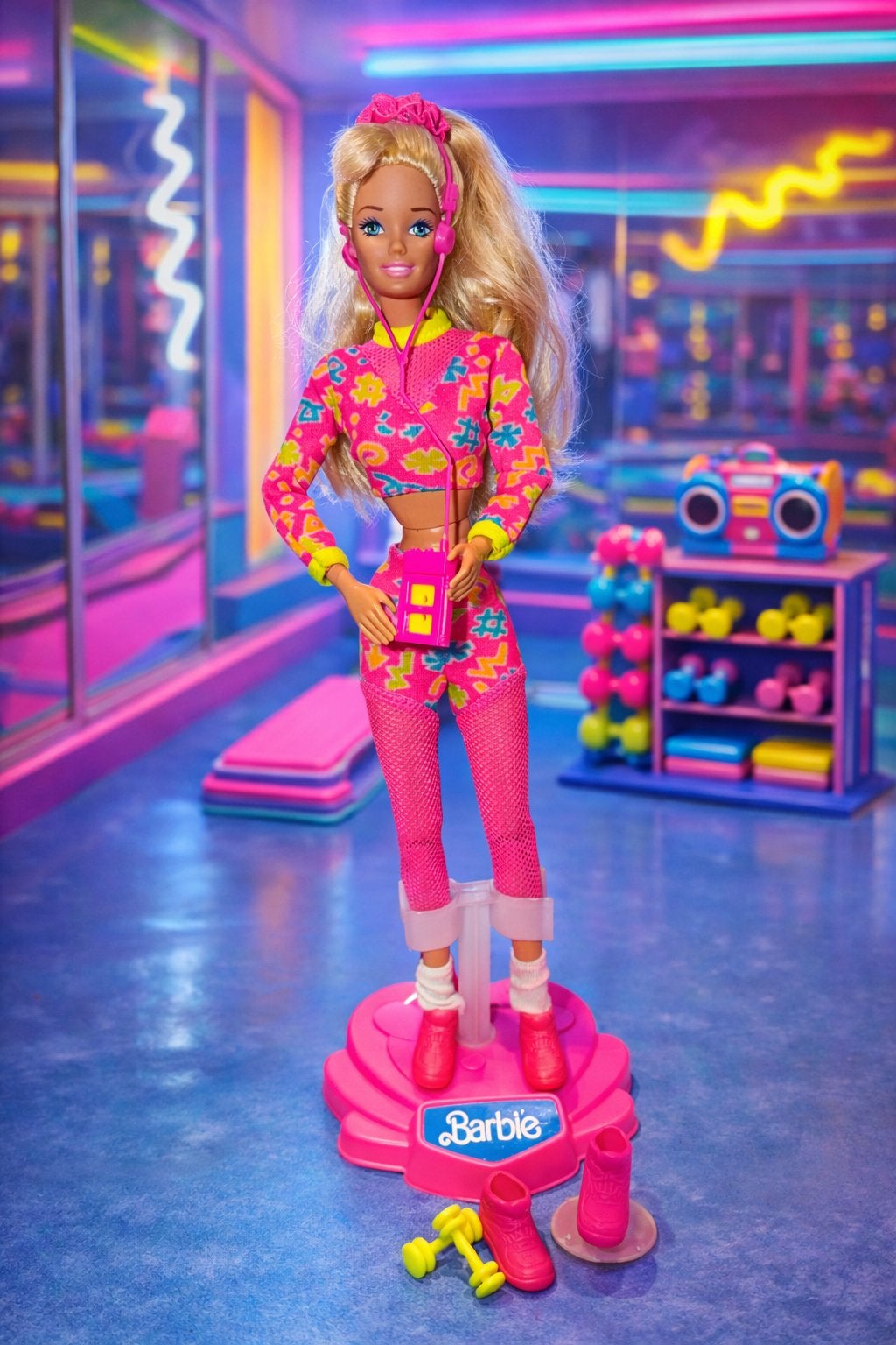 Vintage Barbie Workin’ Out 1996 – compleet met accessoires, Ophalen of Verzenden, Gebruikt, Barbie
