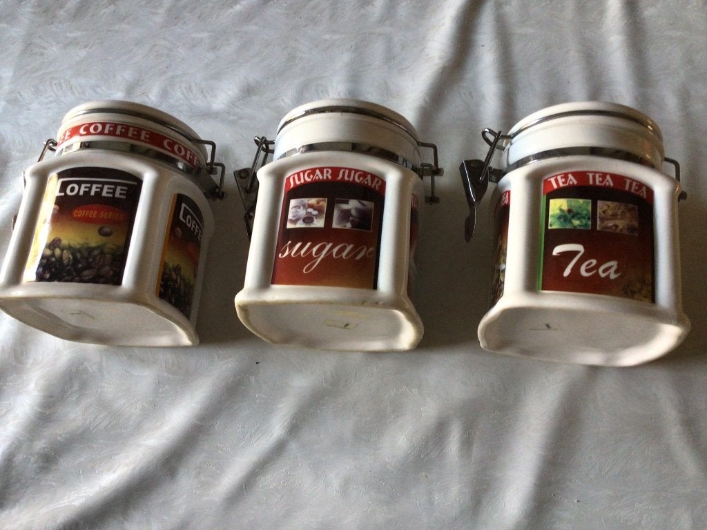 Bewaarpotten suiker, thee, enz, retro vaas, Ophalen of Verzenden