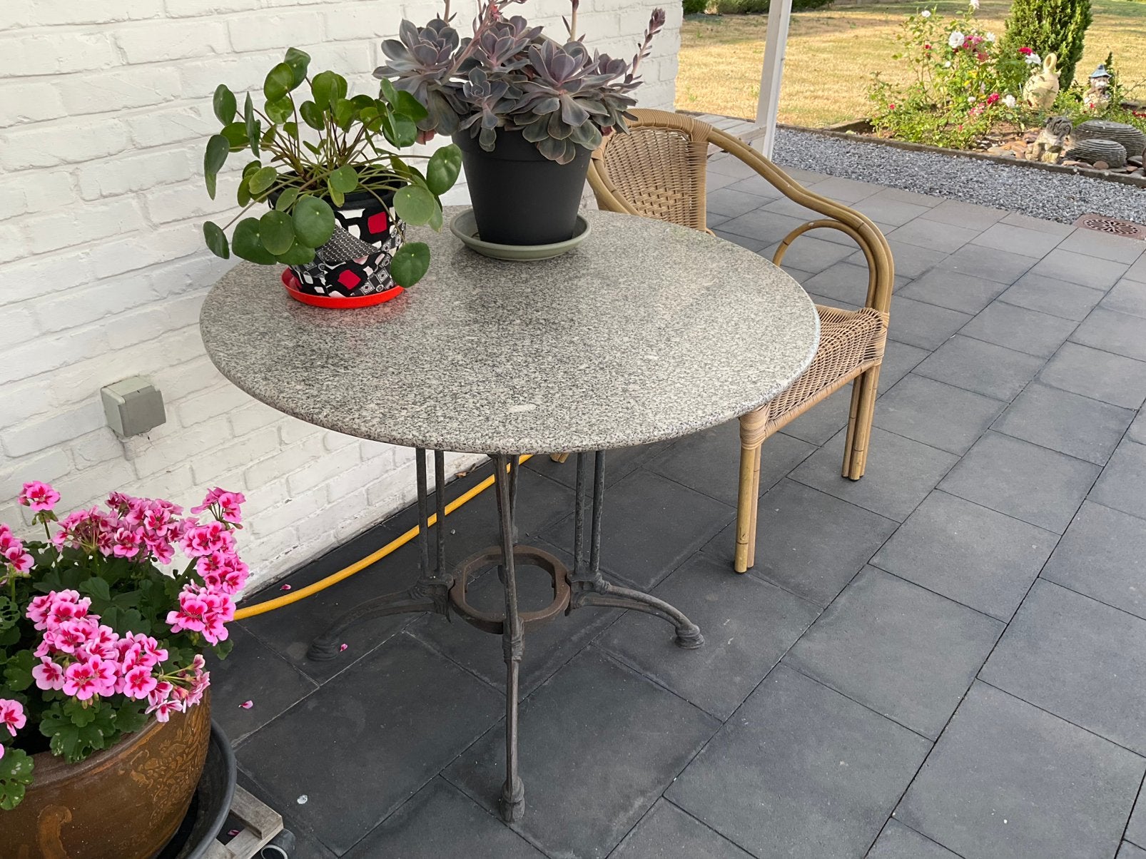 Tuintafel/ marmeren blad/ stoelen, Tuin en Terras, Ophalen, Zo goed als nieuw, Stoel