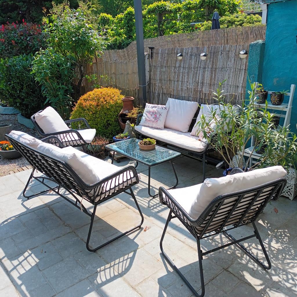 Loungeset,beige,wickerdraad, Tuin en Terras, Ophalen, Gebruikt, 6 zitplaatsen, Bank