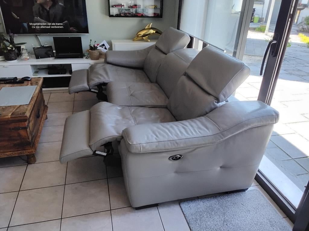 lederen salon, Huis en Inrichting, Zetels | Zetels, Gebruikt, Rechte bank, Vierpersoons of meer, 200 tot 250 cm, 100 tot 125 cm