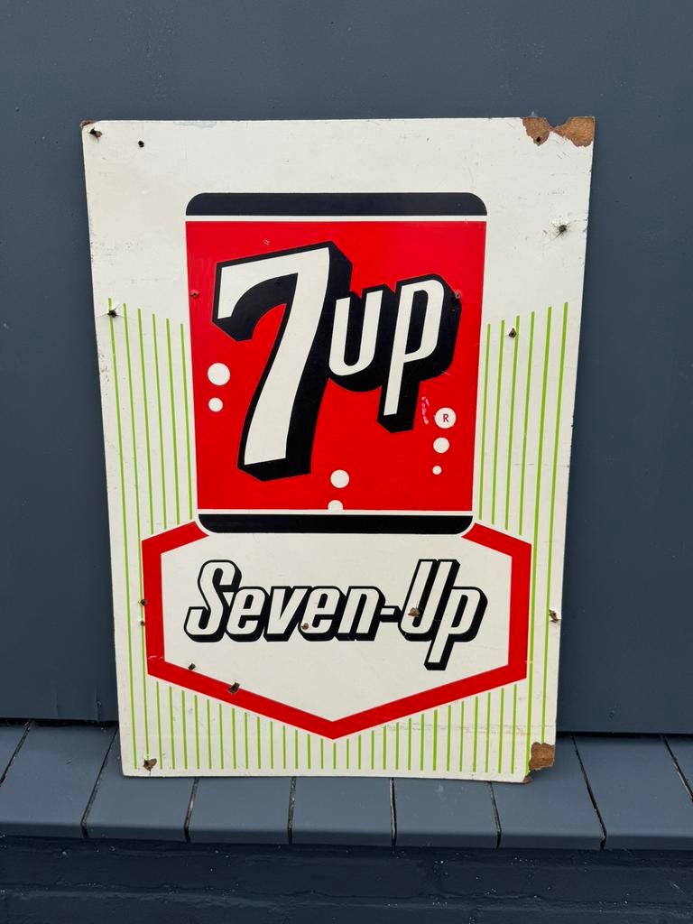 Vintage Seven-Up 7up reclamebord, Verzamelen, Ophalen of Verzenden, Gebruikt, Reclamebord