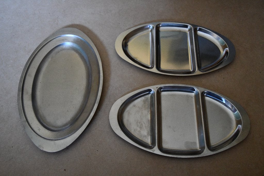 Drie ovale inox schotels - set 3, Huis en Inrichting, Keuken | Servies, Gebruikt, Overige merken, Klassiek, Ophalen of Verzenden