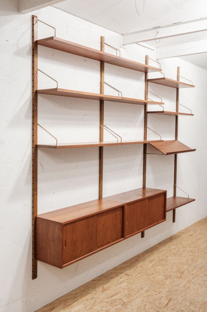 Vintage wall unit - Poul Cadovius, Teck, Avec porte(s), 25 à 50 cm, 200 à 250 cm