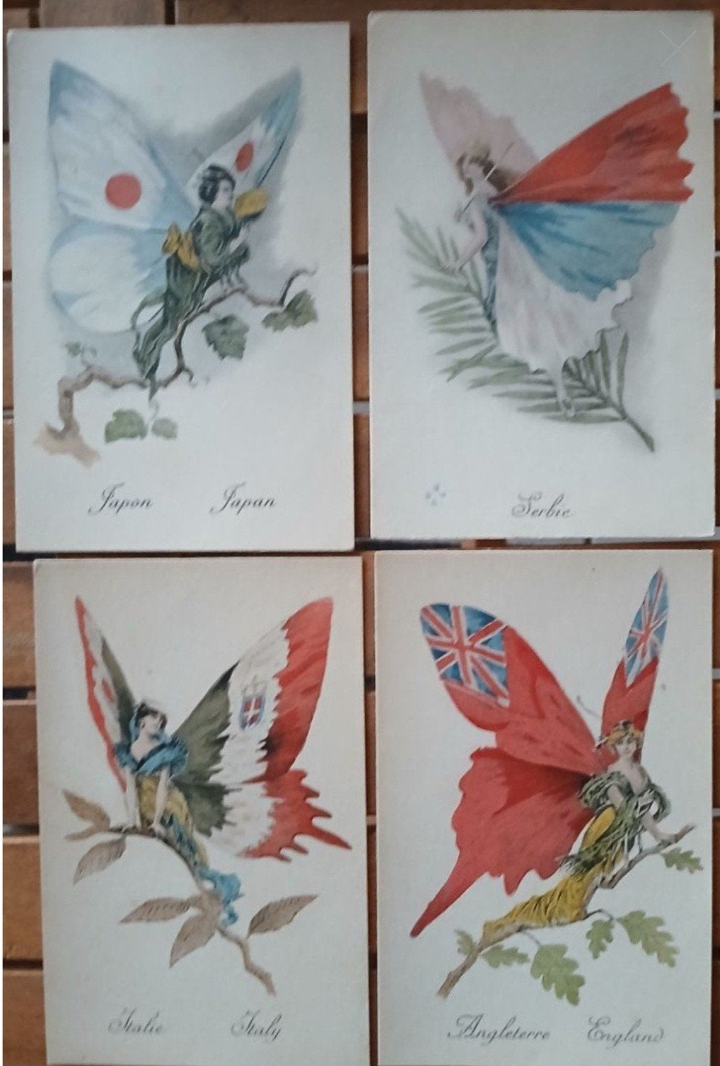 lot 4x litho illustration les alliés femme ailes, Enlèvement ou Envoi, 1920 à 1940, Non affranchie, Politique et Histoire