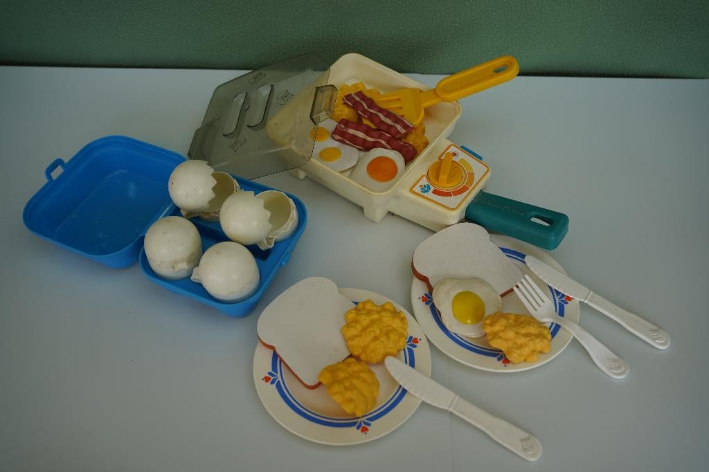 Vintage Fisher-Price ontbijtset – Fun with Food lot!, Enlèvement ou Envoi, Utilisé, Plastique, Accessoires de cuisine de jeu